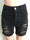 Stylish Black High Waist Ripped Denim Shorts