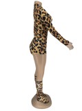 Leopard Print Long Sleeve Tight Rompers