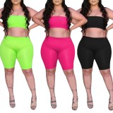 Plus Size Hot Pink Sexy Bandeau Top and Biker Shorts Two Piec Outfits