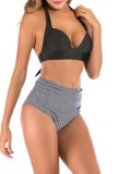 Striped High Waisted Two Piece Halter Ruched Swimwear