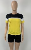 Casual Contrast Yellow Tee and Short Matching Two Piece Set