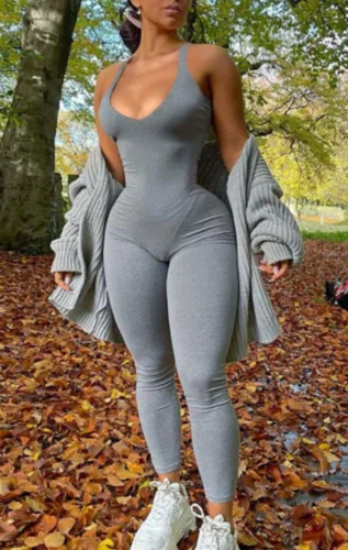 Grey Sleeveless Blank Bodycon Jumpsuit