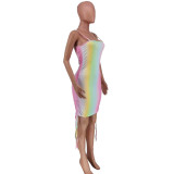 Gradient Colorful Drawstring Short Cami Dress