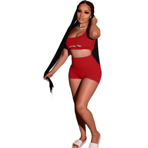 Stcrunch Butt Sexy Red Crop Tank Top and Shorts Set