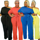 Plus Size Blue Half Sleeve Wide Leg Jumpsuit