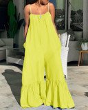 Plus Size Strap Loose Ruffle Solid Green Jumpsuit