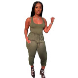 Sexy Green Tank Top and Pants Casual Two Piece Set