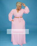 Plus Size Pink Long Sleeve Crop Top and Skirt 2PCS Set