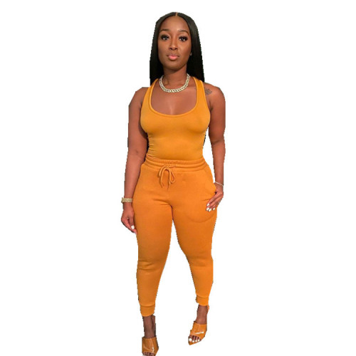 Sexy Yellow Tank Top and Pants Casual Two Piece Set