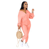 Puff Sleeve Zip Front Solid Long SLeeve Sexy Jumpsuit