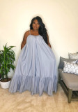 Plus Size Sexy Strap Blue Ruffle Loose Maxi Dress