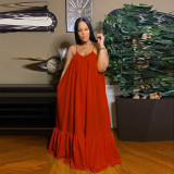 Plus Size Sexy Strap Red Ruffle Loose Maxi Dress