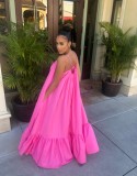 Plus Size Sexy Strap Pink Ruffle Loose Maxi Dress