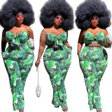 Plus Size Floral Green Cami Top and Pants Two Piece Set