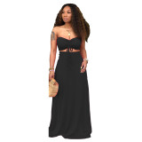 Black Sexy Drawstrings Bandeau Top and Long Skirt 2PCS Set