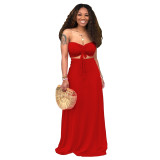 Red Sexy Drawstrings Bandeau Top and Long Skirt 2PCS Set