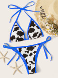 Cow Print Sky Blue Triangle Bikini Set