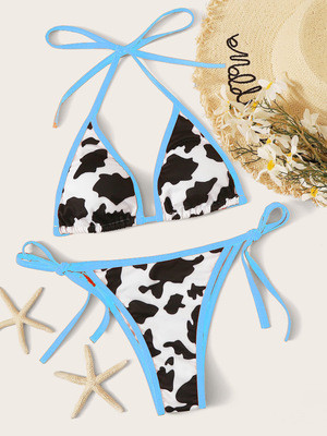 Cow Print Sky Blue Triangle Bikini Set