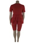 Plus Size Red Ruffle Loose Top and Biker Shorts 2PCS Set