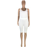 White Solid Fitted Cropped Tank and Shorts Set