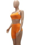 Orange Sexy Cami Crop Top and Irregular Shorts Two Piece Outfits