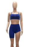 Blue Sexy Cami Crop Top and Irregular Shorts Two Piece Outfits