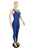Blue Zip Front Sleeveless Bodycon Denim Jumpsuit