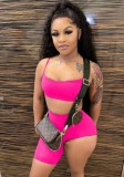 Hot Pink Sexy Cami Crop Top and Irregular Shorts Two Piece Outfits