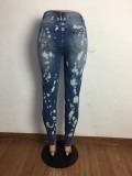 Blue Distressed Fitted High Waist Jeans