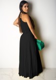 Black Pleated Halter Crop Top and Long Skirt 2PCS Set