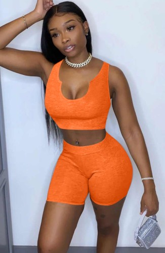 Orange Crop Tank  and Shorts Bodycon Matching Set