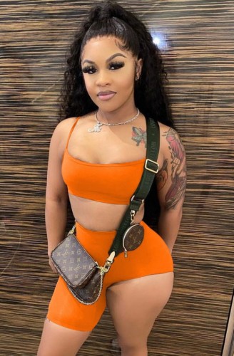 Orange Sexy Cami Crop Top and Irregular Shorts Two Piece Outfits