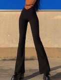 Black Criss Cross Hollow Out Sexy Pants
