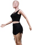 Black RibbedCrop Tank and Ruched Shorts Two Piece Set