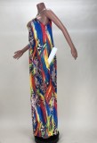 Leopard Colorful Print Strap Loose Maxi Dress
