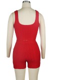 Sports Red Textured Crop Tank and Shorts Two Piece Set