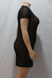 Plus Size Black Short Sleeve See Through Bodycon Dress