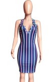 Stripes Blue Bodycon Sleeveless Dress