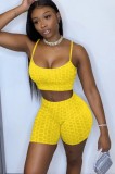 Yellow Textured Cami Crop Top and Shorts 2PCS Outfits