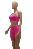 Hot Pink Sexy Cami Crop Top and Irregular Shorts Two Piece Outfits