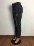 Black Distressed Fitted High Waist Jeans