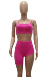 Hot Pink Sexy Cami Crop Top and Irregular Shorts Two Piece Outfits