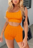 Sports Orange Textured Crop Tank and Shorts Two Piece Set