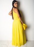 Yellow Pleated Halter Crop Top and Long Skirt 2PCS Set