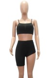 Black Sexy Cami Crop Top and Irregular Shorts Two Piece Outfits