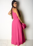 Hot Pink Pleated Halter Crop Top and Long Skirt 2PCS Set