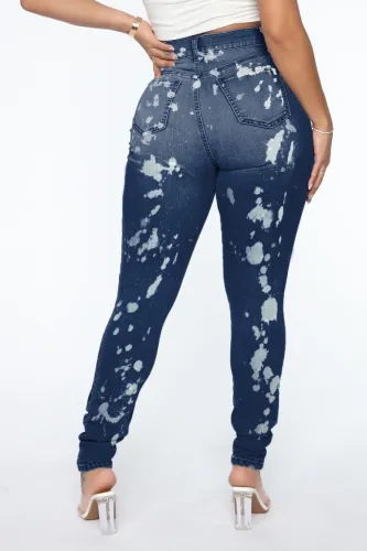 Blue Distressed Fitted High Waist Jeans