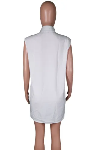 White Sleeveless Loose Blouse Dress