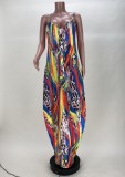 Leopard Colorful Print Strap Loose Maxi Dress
