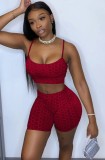 Burgunry Textured Cami Crop Top and Shorts 2PCS Outfits